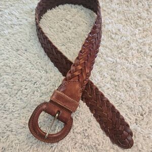 Vintage Brown Leather Braided Belt Medium
